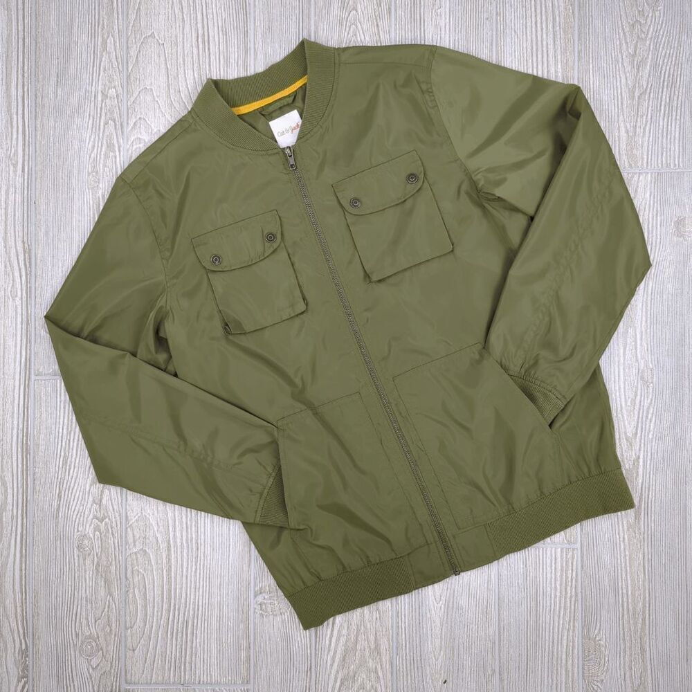 Cat & Jack Army Green Bomber Jacket Full Zip Pockets Boys XL Size 16